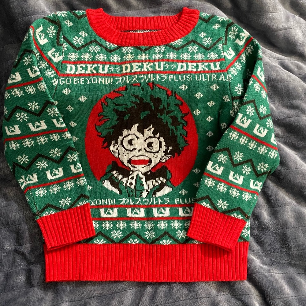 My Hero Academia Deku Christmas Sweater - Green and Red
